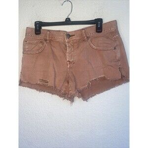 FREE PEOPLE Cut Off Mini Button Short Burnt Brown Shorts 28 Women hippie